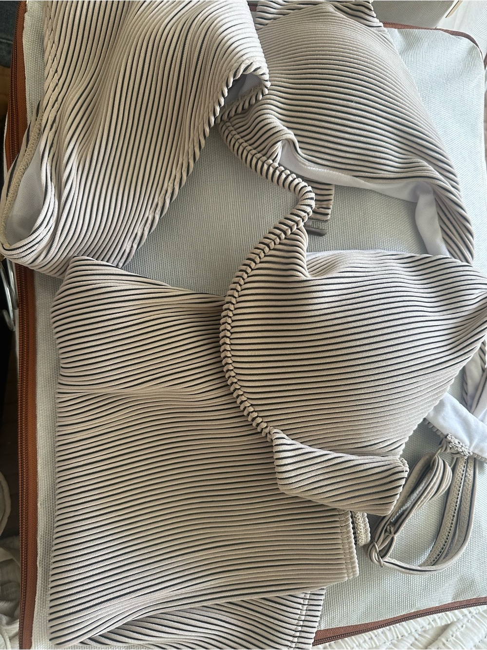 3 pc Swim Suit Set ~ Ribbed Cream Mini Skirt - Women - Size XL - Picture 8 of 9